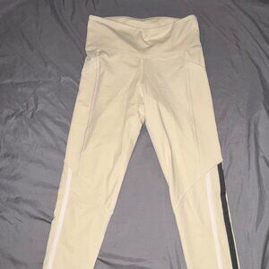 Mono B APH8045 High Waisted Leggings Cream w/ White and Grey Side Stripe